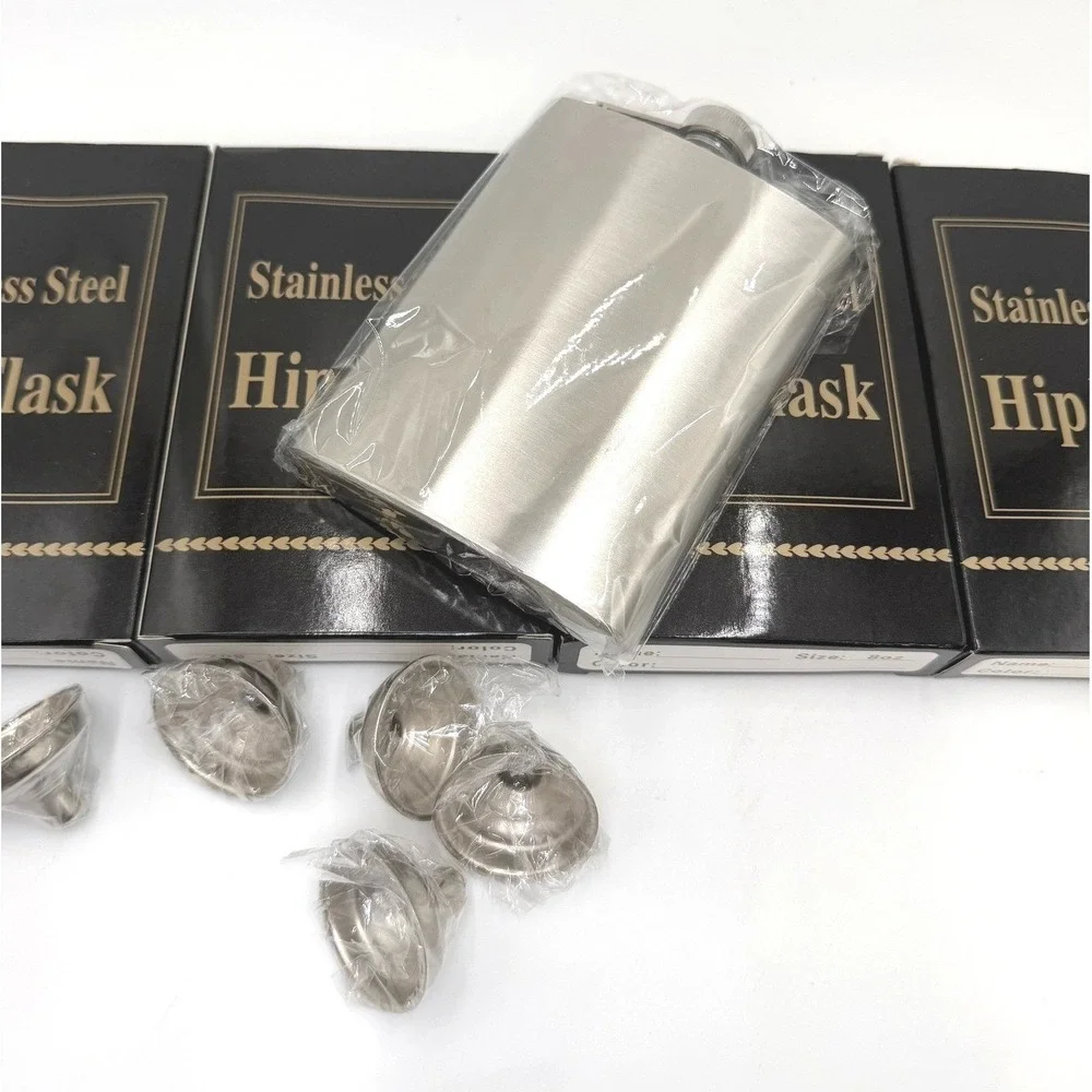 Set of 5 Stainless Steel Hip Flask 8oz Classic Curved‎ Design with Screw Cap Lot